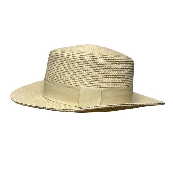 Furtalk Unisex Light Beige Straw Boater Hat M Ribbon Band - Picture 1 of 8